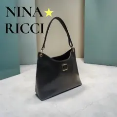 상태좋음 ニナリッチ レザー ワンショルダーバッグ ハンドバッグ 黒 ゴールド金具