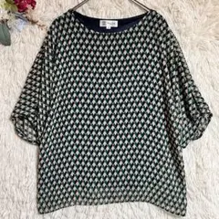 【ミッシェルクラン】38 M シフォンブラウス 幾何学柄 グリーン 七分袖のサムネイル