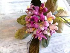 季節のお花〜布花手染めシャクナゲ一枝 優しい色合いの上品な花飾り