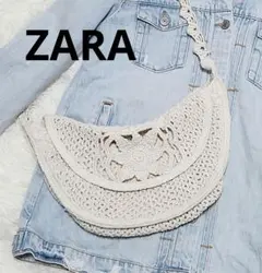 ZARA　マクラメ編み ショルダーバッグ 花柄モチーフ ホワイト