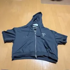 半袖 ジップアップパーカー 黒
