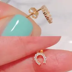 ★華奢 幸運の馬蹄ピアス シルバー925 韓国ファッション 18KGP