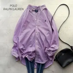 ポロラルフローレン ストライプ 長袖シャツ パープル カスタムフィット