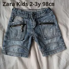 Zara Kids デニムショートパンツ 98cm 2-3y ロック ダメージ