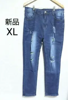 【新品】 ダメージジーンズ スキニー インディゴブルー XLサイズ