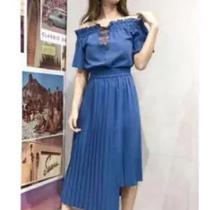 REDYAZEL セットアップ オフショルトップス 2wayプリーツスカート