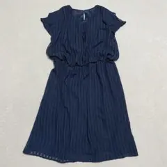 結婚式 2次会 プリーツワンピース シアー ストライプ ドレス フリル L