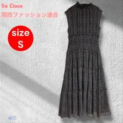 【美品】ドット柄ノースリーブロングワンピース Sサイズ