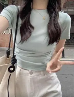 無地 クルーネック 半袖Tシャツ SHEIN シーイン クロップド