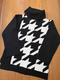 COMME CA ISM タートルネックセーター　千鳥格子柄