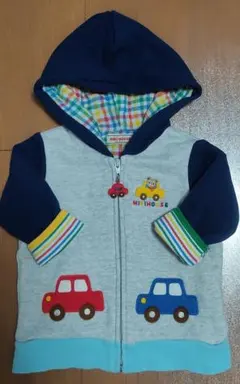 【美品】ミキハウス 車 刺繍 フード付きトレーナー パーカー 80