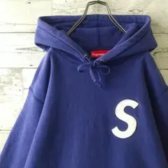 人気☆シュプリーム 刺繍 キルトレザー Sロゴ パーカー ロイヤルブルー L