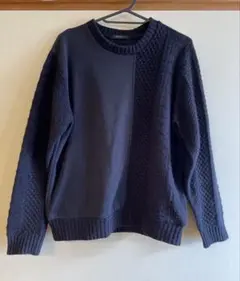 メンズ　ブラック異素材ニット&トレーナー