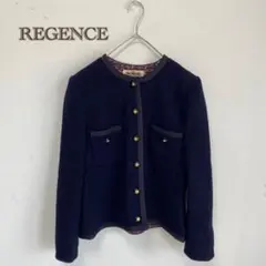 【REGENCE/レジァンス】ノーカラージャケット【38】金ボタン　ネイビー