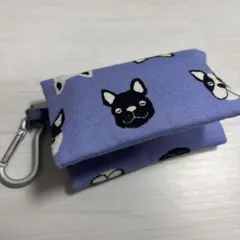 ハンドメイド　折りたたみポケットティッシュケース　フレンチブルドッグ　カラビナ付