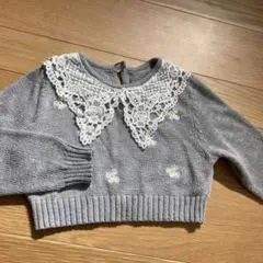 レース襟付き グレー 薄手 ショート丈 ニットセーター 春服 女の子