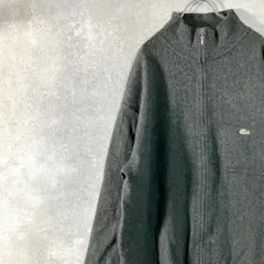LACOSTE　ニット　セーター　長袖　ジップアップ　グレー　ロゴ　ワニ　ウール