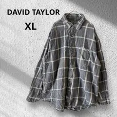 希少XL✨DAVID TAYLOR 90s チェックシャツ グレー ゆるだぼ 綿