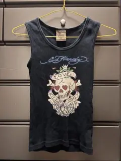 レア y2k Ed Hardy ラブキル スカルロゴ ラインストーンタンクトップ