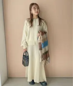 美品✳︎【セットアップ】フェザーニットカーディガン＆ニットプリーツスカート