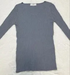 SLOBE IENAウール100%リブニット　ブルーグレー 長袖ニット