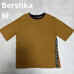 Bershka メンズ Tシャツ M マスタード ロゴテープ サイドラインのサムネイル
