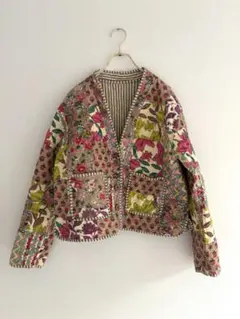 秋冬カラー ブロックプリントキルティングジャケット 花柄 パッチワーク