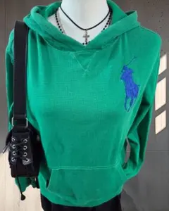 y2k 00s RALPH LAUREN ワッフル パーカー ビッグポニー 緑