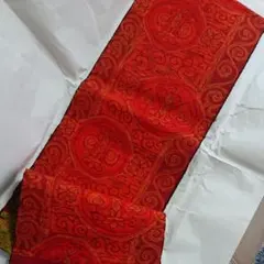 帯 オレンジ、赤系 名古屋帯