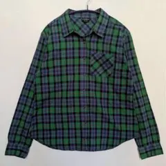 緑チェック柄 長袖シャツ
