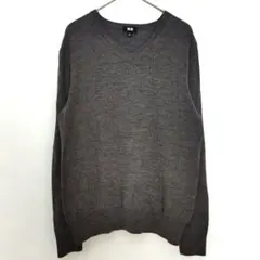【ユニクロ】UNIQLO Vネック長袖セーター M グレー