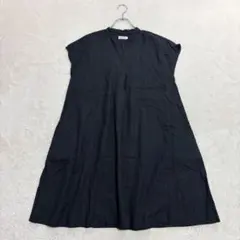 レプシィム/M/黒/チュニックワンピース/Vネック/フレンチスリーブ/麻混