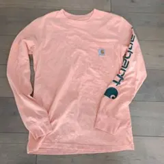 Carhartt ロンT サーモンピンク L 袖ロゴ 長袖Tシャツ 古着
