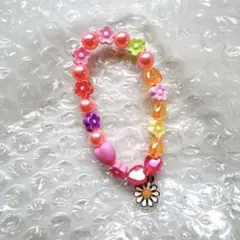【ハンドメイド】 ビーズ ブレスレット フラワー ハート カラフル キッズ