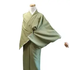 K129 袷 お召し物 着物 色無地 化繊 洗える 緑