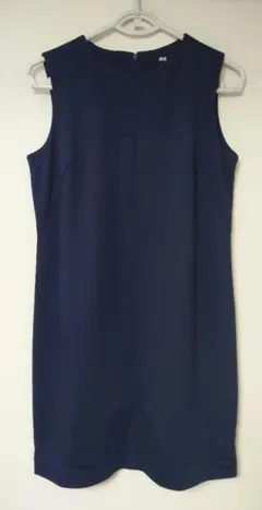 UNIQLO 秋冬ノースリーブ ひざ丈ワンピース ネイビーＬサイズ