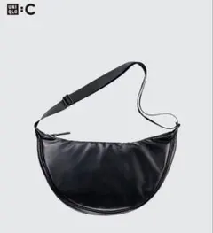 UNIQLO C レザータッチラウンドショルダーバッグ　ブラック