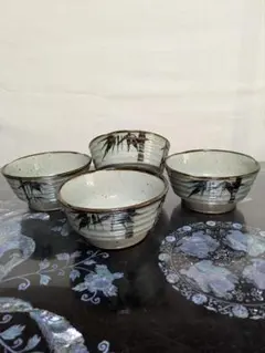 竹の絵柄 深皿　丼鉢 4個セット