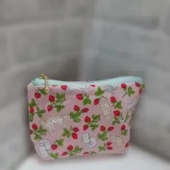 フタにファスナー☆移動ポケット☆スイーツシマエナガ☆ピンク☆ハンドメイド フタにファスナー☆移動ポケット☆スイーツシマエナガ☆ピンク