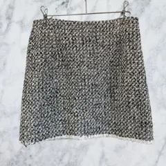 13179 エモダ ツイード ミニスカート 韓国風 裾フリンジ ミックス M