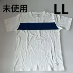 未使用　ホワイト ネイビー ストライプ Tシャツ　LL