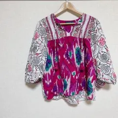 LA PLAGE 【XS】 花柄タッセル付きブラウス かわいい 春 夏