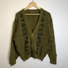 Avenue 総柄カーディガン レトロニット 古着 90s風 Vネック