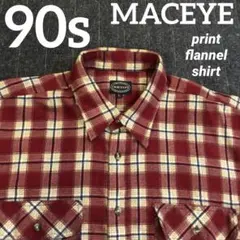 90s MACEYE マックアイ　プリントネルシャツ　レッド系チェック　希少