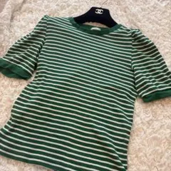 グリーン　ボーダー　夏　半袖　レディース　流行　おしゃれ　緑　トップスのサムネイル