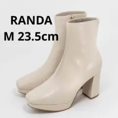 RANDA ランダ ストレッチ チャンキーヒールショートブーツ アイボリー 厚底