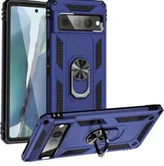 Pixel6Proケース 耐衝撃カバー ピクセルプロケース リング付き ブルー