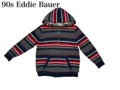 90s Eddie Bauer ボーダー ニットジップパーカー 裏ボア