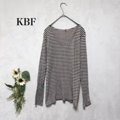 KBF【アンゴラ混】長袖カットソー　ボーダー　ブラウン　ホワイト　薄手　Ｆのサムネイル
