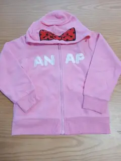 【ANAP】ピンク フリースパーカー リボン付き 120cm
